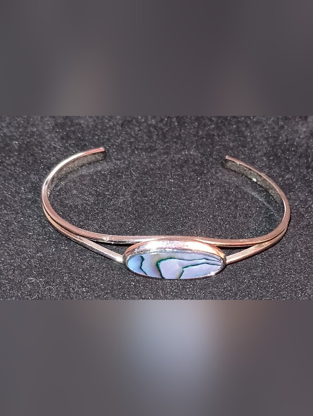 3//$15 Silver tone Cuff Bracelet with Abalone Inlay - Silver & Iridescent